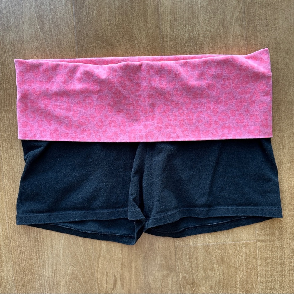 LOVE PINK Sequin Y2K Victoria’s Secret Yoga Shorts, Animal Print Folded Waist - Picture 2 of 12